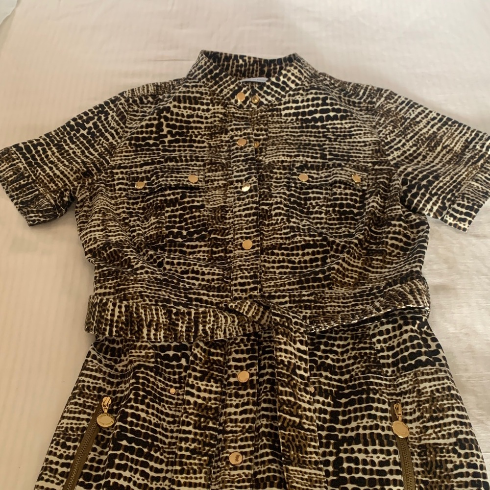 Calvin Klein Black and Tan Patterned dress with tie waist.